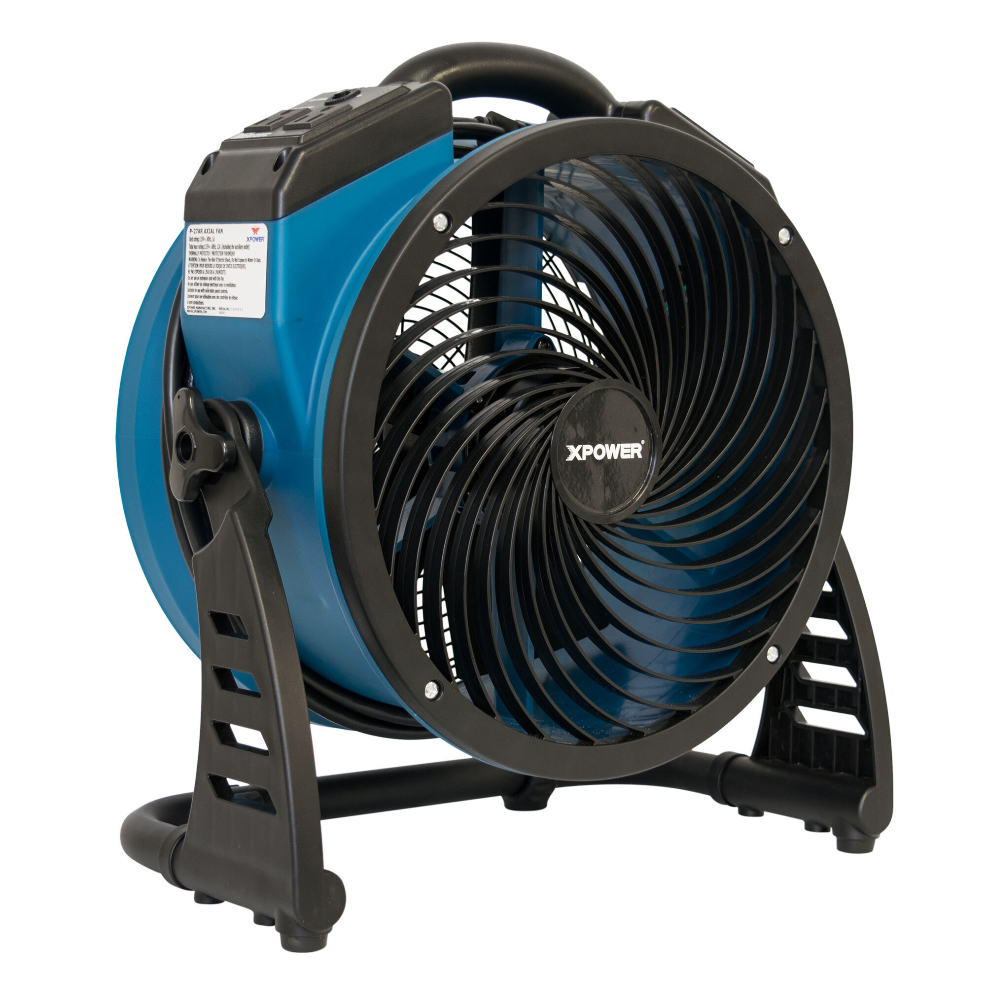 XPower High-Performance Axial Air Mover Blower Fan - 1300 CFM, 13in. dia., 1 Amp, 360-Degree Drying, Built-In Outlets, Model# P-26AR
